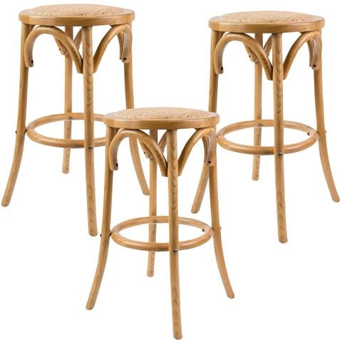 Urban Styling - Aster Birch Rattan Round Bar Stools Oak 3pc