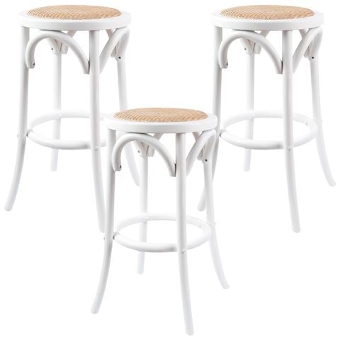 Urban Styling Aster Birch Rattan Round Bar Stools Wht 3pc - Peter's of Kensington
