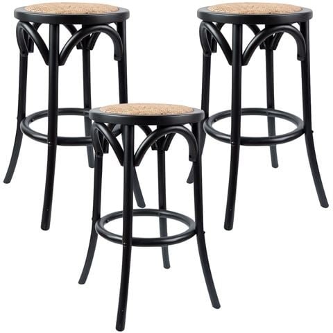 Urban Styling Aster Birch Rattan Round Bar Stools Blk 3pc - Peter's of Kensington