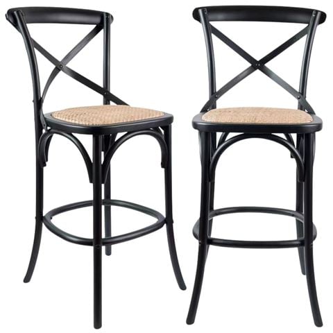 Urban Styling Aster Birch Crossback Bar Stools Blk 2pc - Peter's of Kensington