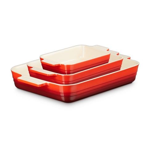 Le Creuset - Stoneware Rectangular Dish Set Cerise 19/26/32cm 3pce