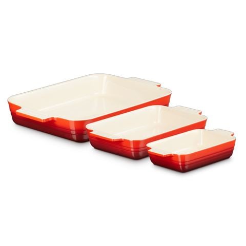 Le Creuset - Stoneware Rectangular Dish Set Cerise 19/26/32cm 3pce