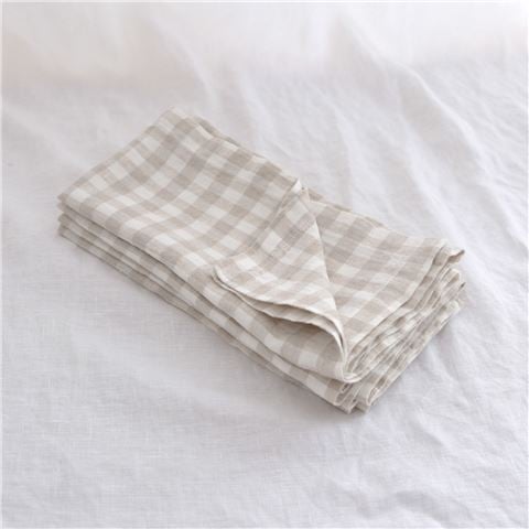 French Signature - Linen Napkin 50x50cm Gingham Natural/White