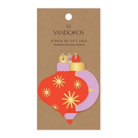 Vandoros - Baubles Lilac/Poppy Red Gift Tag Set 6pce