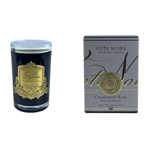 Cote Noire - Pink Champagne Candle with Crystal Lid & Gold Toned Crest 75g