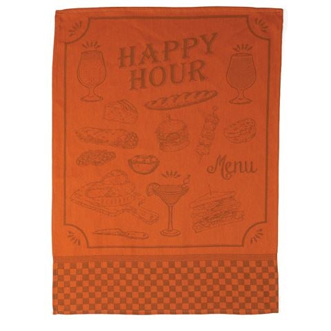 L'Ensoleillade Tea Towel Bistrot Happy Hour Orange & Grey - Peter's of Kensington