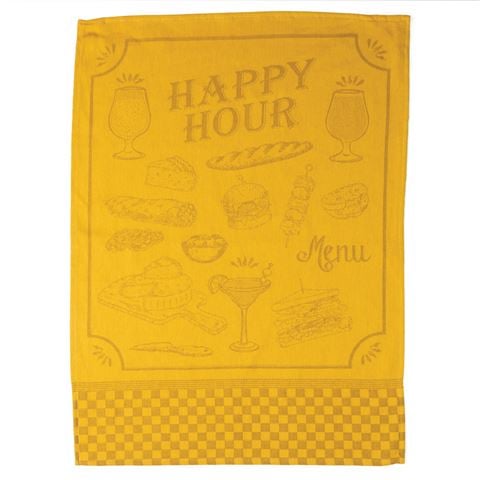 L'Ensoleillade Tea Towel Bistrot Happy Hour Yellow & Grey - Peter's of Kensington