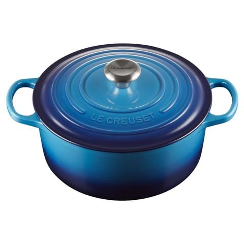 Le Creuset Signature Round Casserole Azure Blue 24cm/4.2L - Peter's of Kensington
