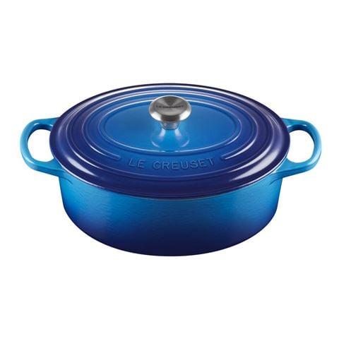 Le Creuset Signature Oval Casserole Azure Blue 27cm/4.1L - Peter's of Kensington