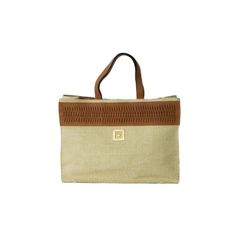 ThemisZ - Straw Beach Bag w/Woven Leather Tan