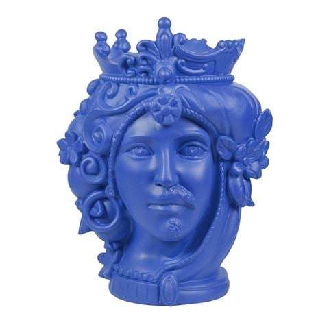 Baci Milano Teste Matte Double Head Vase Blue Medium 32cm - Peter's of Kensington