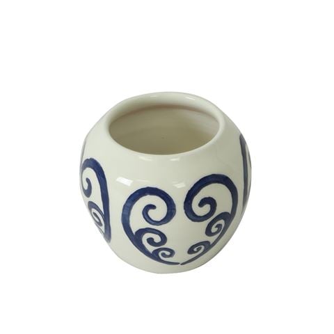 ThemisZ Peacock Cycladic Vase Blue On White Small 11cm - Peter's of Kensington