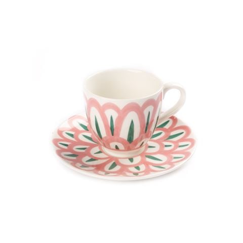 Symi Coffee/Tea Cup w/Saucer Pink Scallops With Green