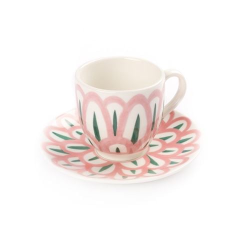 Symi Espresso Cup & Saucer Pink Scallops With Green
