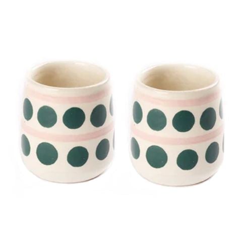 ThemisZ Symi Polkadot Pottery Cup Set Green & Pink 2pce - Peter's of Kensington