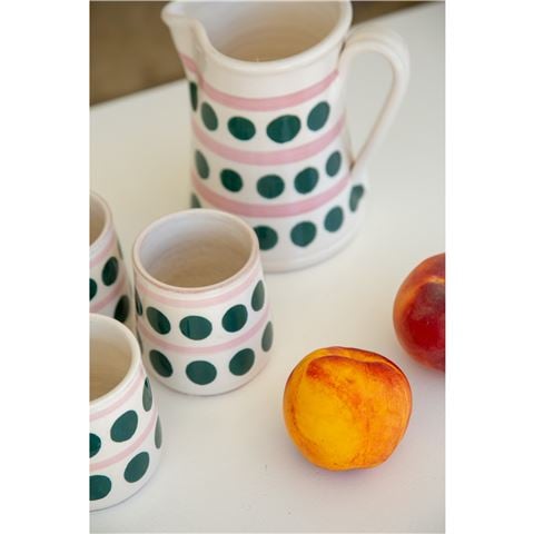 ThemisZ Symi Polkadot Pottery Water Jug Green & Pink - Peter's of Kensington