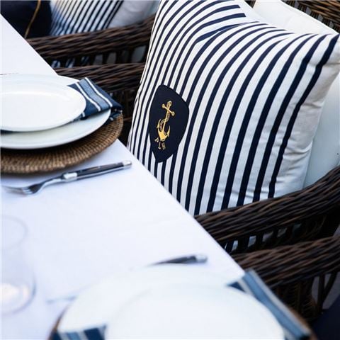 Paloma - Handcrafted Nautical Stripes Navy/White Cushion 55x55cm
