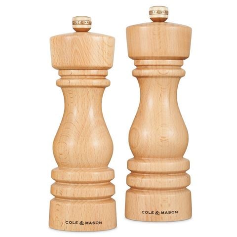 Cole & Mason London Natural Beech Wood Salt & Pepper Mill Set 2pce 18cm - Peter's of Kensington