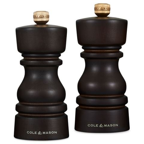 Cole & Mason London Salt & Pepper Mill Stained Wood Set Chocolate 2pce 13cm - Peter's of Kensington
