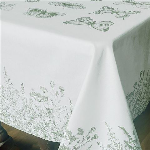 LA CUCA - Green Cotton Printed Tablecloth Butterfly 200x160cm