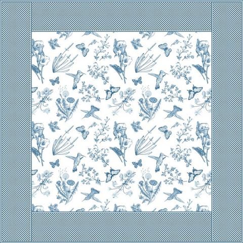 LA CUCA - Cotton Printed Tablecloth Hummingbird Blue 160x200cm