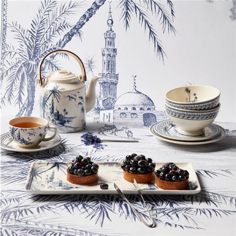 Gien - Les Dépareillées Bleu Oblong Serving Tray 36cm