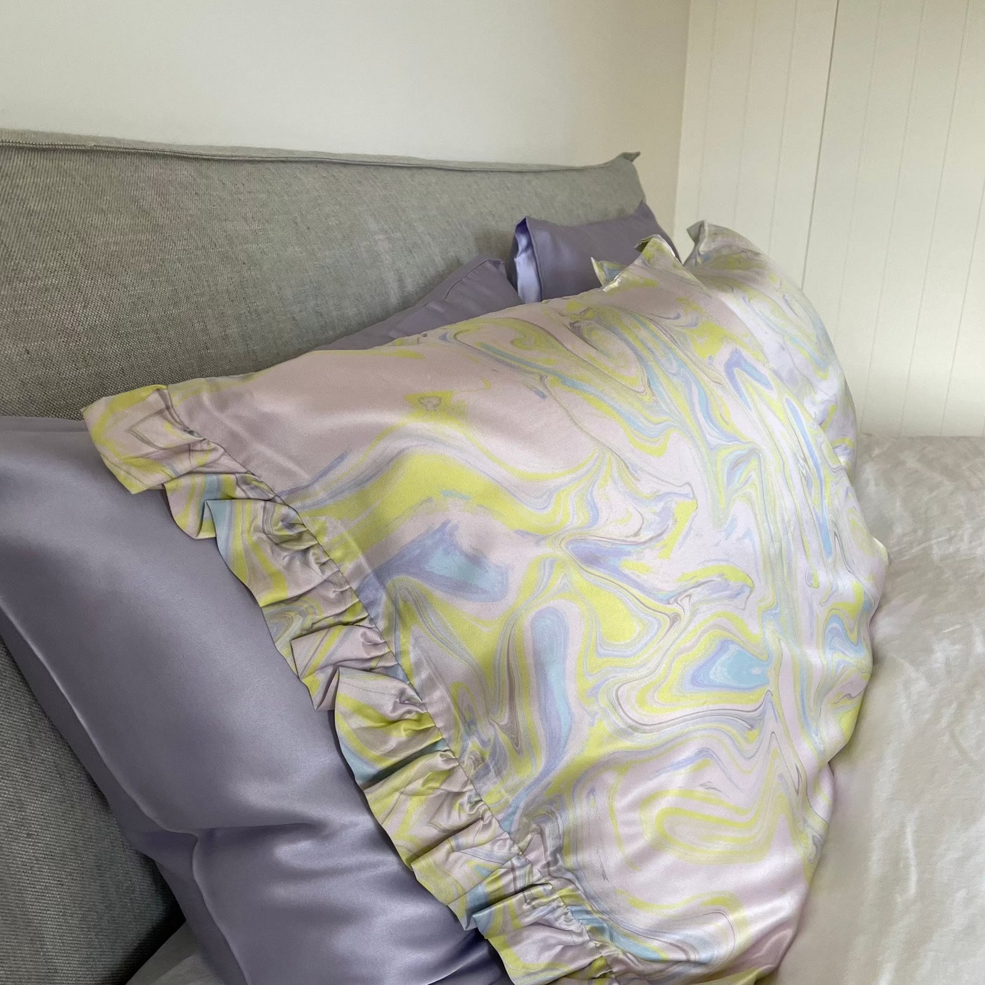 Silk Magnolia Ruffle Silk Pillowcase Marble Peter s of Kensington