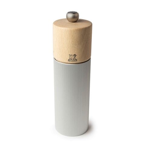 Peugeot Line Pepper Mill Aluminium/Natural Wood 18cm - Peter's of Kensington