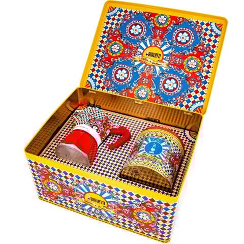 Bialetti - Ltd Ed. Dolce & Gabbana 3-Cup Moka Espresso Maker/Coffee Tin Set 2pce