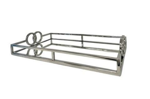 Flair Decor Buckle Rectangular Silver Toned Mirror Tray Small 41X26cm - Peter's of Kensington