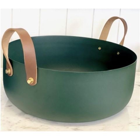 Flair Decor - Powder Coated Bowl w/Leather Handles Forest 15x38cm
