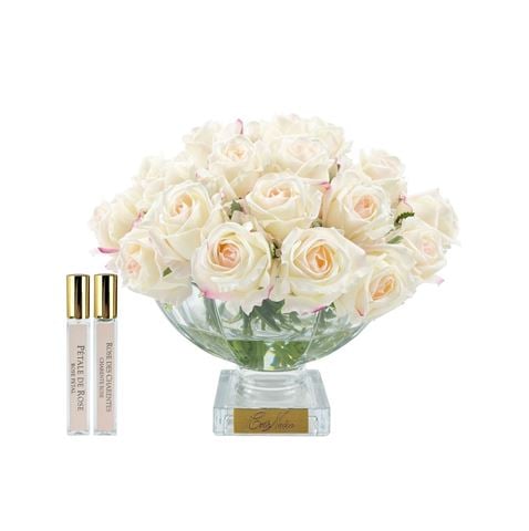 Cote Noire 32 Blush Rose Centrepiece In Round Vase w/Square Base Gold Crest - Peter's of Kensington
