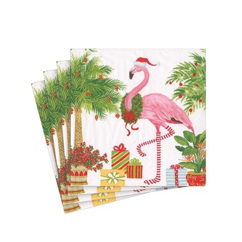 Caspari - Cocktail Napkin Set Christmas Flamingos 25x25cm 20pce