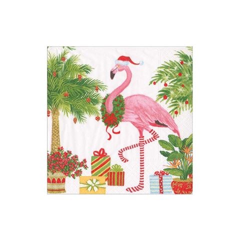 Caspari - Cocktail Napkin Set Christmas Flamingos 25x25cm 20pce