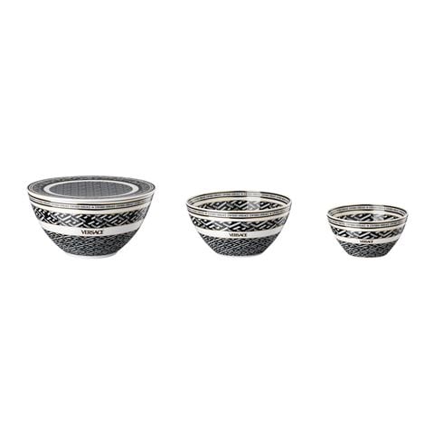 Versace La Greca Signature Black Bowl Set w/Lid 4pce - Peter's of Kensington