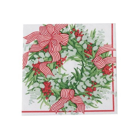 Caspari - Lunch Napkins Set Ribbon Stripe Wreath 33x33cm 20pce