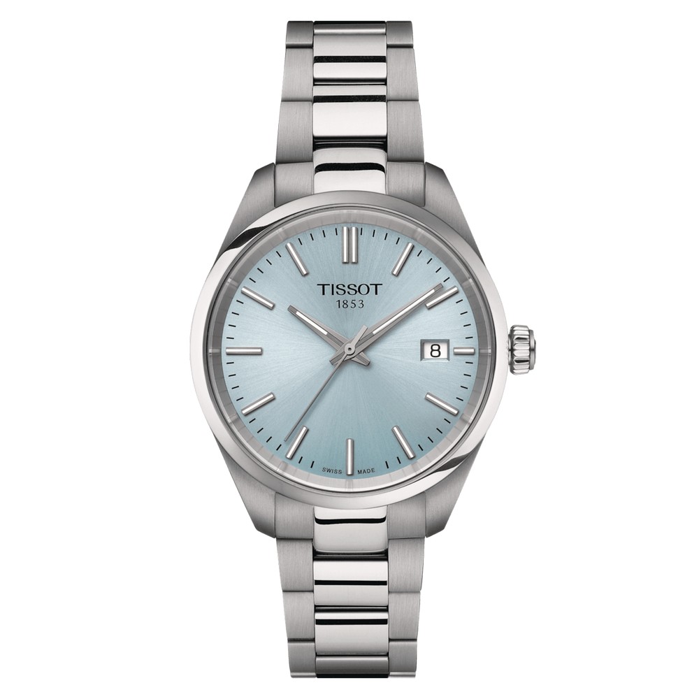 Tissot PR 100 Quartz Stainless Steel Watch Ice Blue Face 34mm