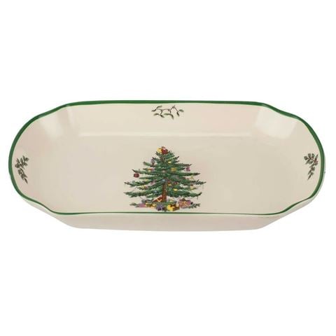 Spode Christmas Tree Rectangular Scalloped Tray 27.9cm - Peter's of Kensington