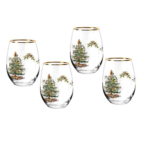 Spode - Christmas Tree Stemless Wine Set 4pce
