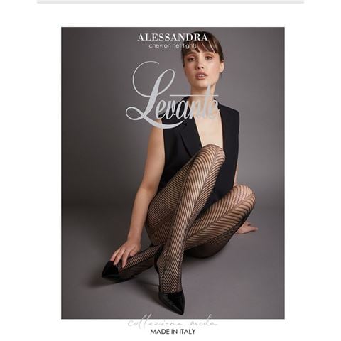 Levante - Alessandra Chevron Net Tights Nero/Black Tall/Extra Tall