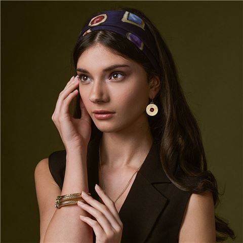 Halcyon Days - Salamander Cabochon Earrings Ruby & Gold