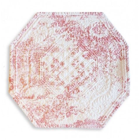 LA CUCA - Cotton Canvas Padded Placemat Toile de Jouy Pink 38cm
