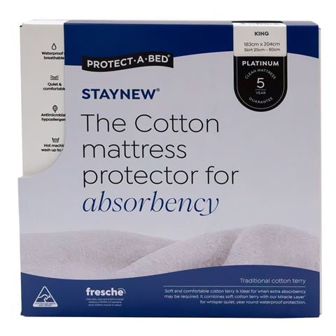 Protect-A-Bed - Cotton Terry Staynew Fitted Waterproof Mattress Protector King