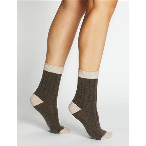 Levante - Sofia Two Tone Crew Sock Chocolate