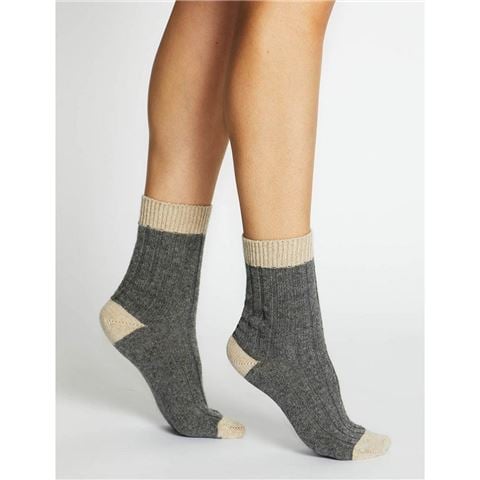 Levante - Sofia Two Tone Crew Sock Charcoal
