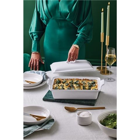 Le Creuset Heritage Rectangular Dish with Lid White 33cm/3.8L - Peter's of Kensington