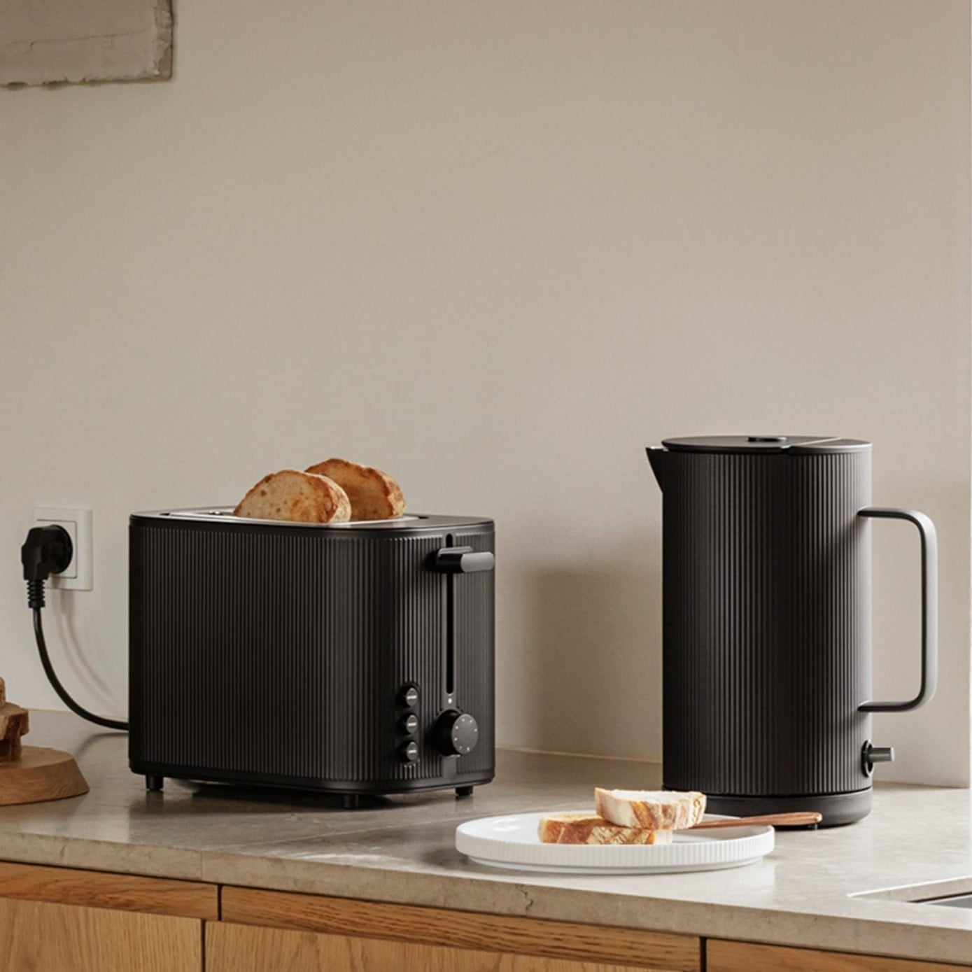 Matt Black Black And Wood Kettle And Toaster Black And Wood