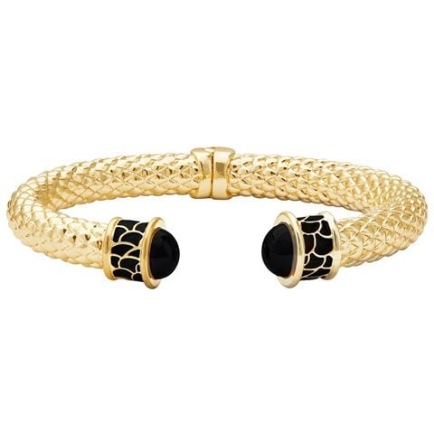 Halcyon Days - Minoan Torque Black & 18k Gold Plate Hinged Bangle