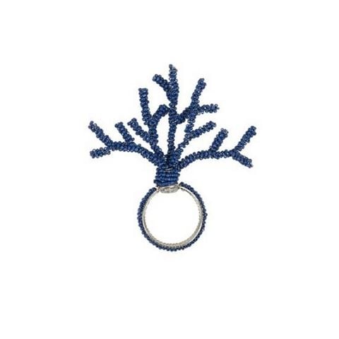 Coastal Home - Coral Beaded Napkin Ring Blue 12cm