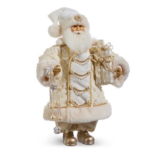 Raz Bows & Baubles Pearl and Jewel Champagne Santa 48cm - Peter's of Kensington